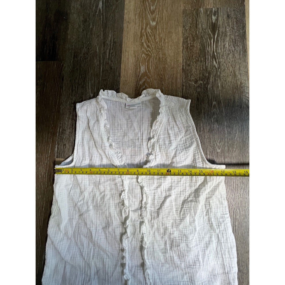 Gap Sleeveless Ruffle Top Womens L White Excellent Gauze V-Neck Cotton Blouse - Picture 2 of 5